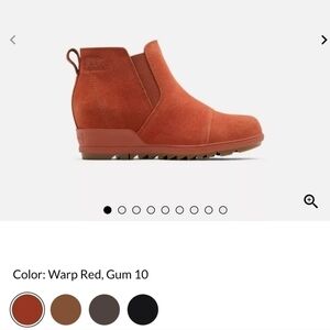 SOREL EVIE PULL-ON SUEDE BOOTIE in WARP RED, sz 8.5